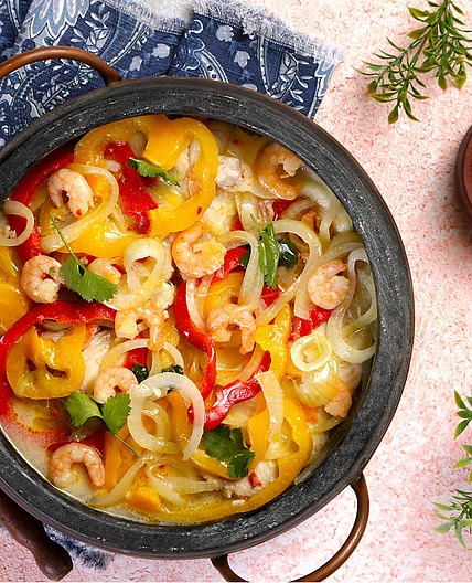 Moqueca de cação e camarão