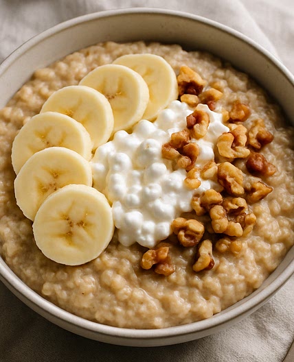 Banana Walnut Cottage Cheese Oatmeal