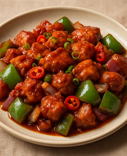 Hot honey chicken, peppers and rice 