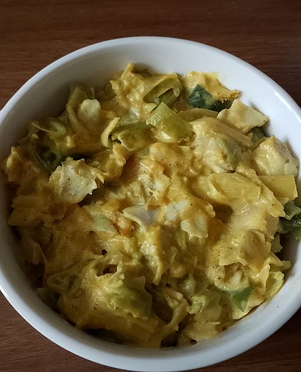 Gratin de cabillaud et poireau à la moutarde et curry