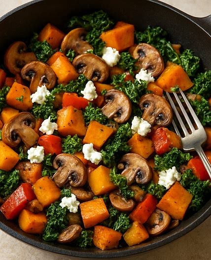 Herbstliche Gemüsepfanne mit Feta