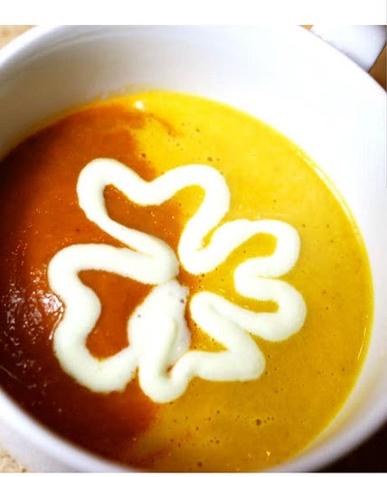Soup duo: Roasted Yellow Pepper Soup & Roasted Tomato Soup with Serrano Cream