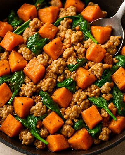 Hot Honey Mustard Ground Turkey Sweet Potato Skillet