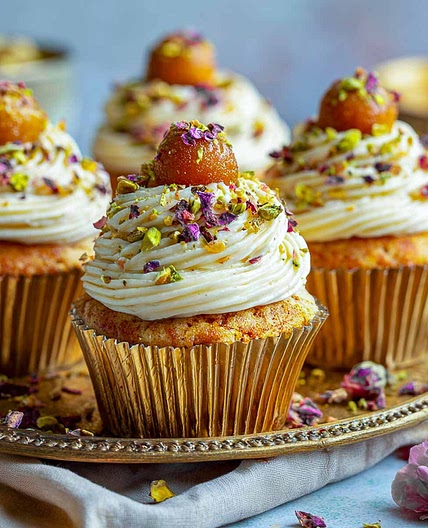Gulab Jamun Stuffed Cupcakes