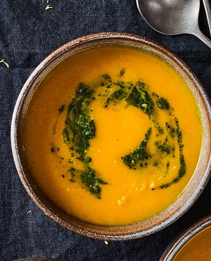 Roasted Carrot Soup with Lemon Pesto