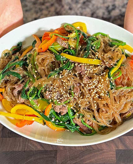 8 Minute Easy Microwave Japchae | Quick Korean Glass Noodles