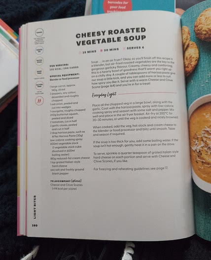 Cheesy Roasted vegetable soup (p160 air fry)