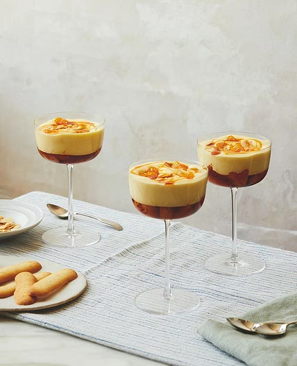 Caramel-poached Oranges with Sabayon and Langues de Chat - Nic