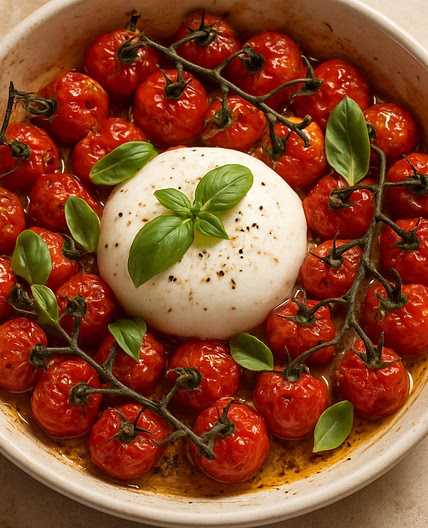 Baked Cherry Tomatoes with Burrata