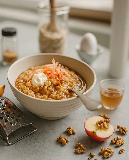 Apple porridge with golden raisins 