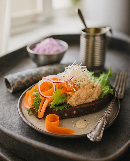 Rye Sandwich with Bean Spread and Sprouts
