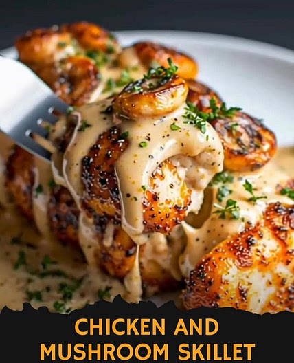 Chicken and Mushroom Skillet in a Creamy Cheese and Mustard Sauce