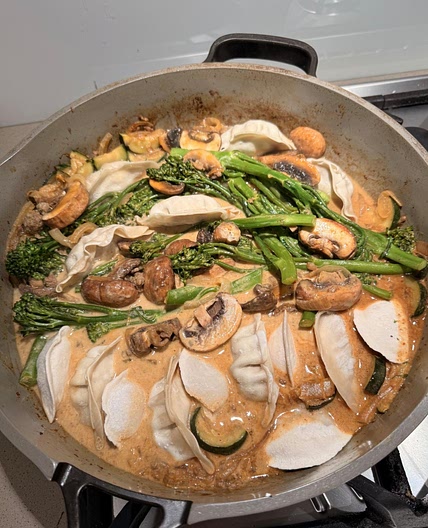 One Pan Red Curry Dumplings