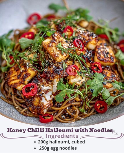 Honey Chilli Halloumi with Noodles 🍯🧀