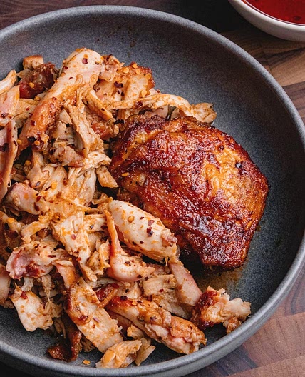 Smoked Hot Honey Pulled Chicken Thighs