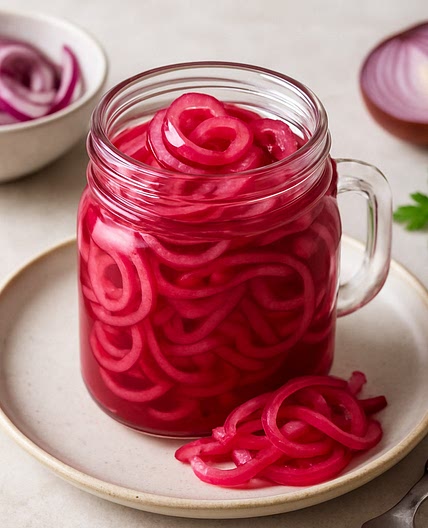 Süß eingelegte rote Zwiebeln