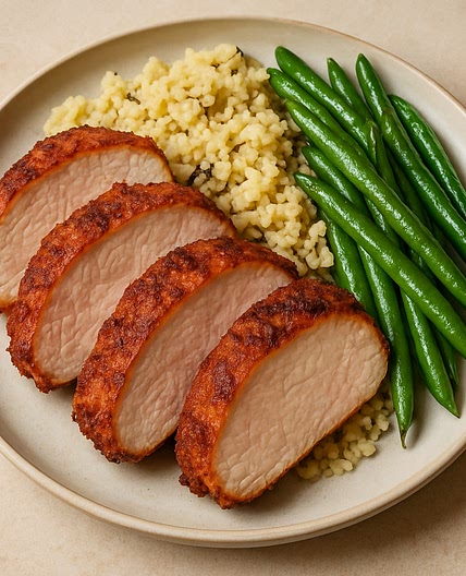 Harissa-Spiced Pork Loins with Couscous and Green Beans