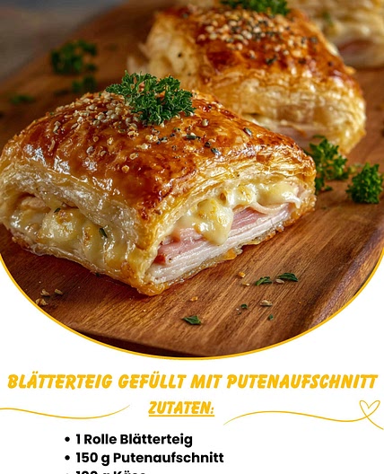 Blätterteig gefüllt mit Putenaufschnitt