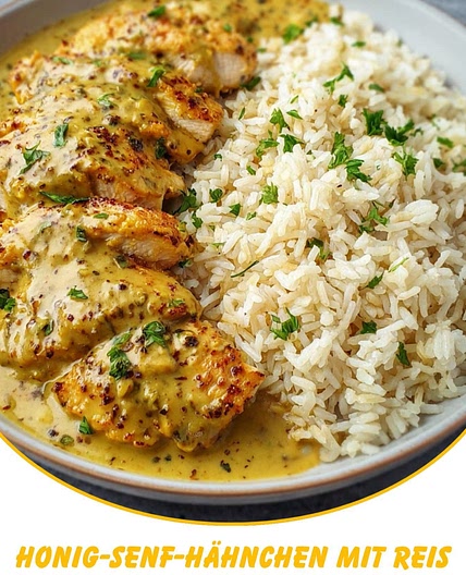 Honig-Senf-Hähnchen mit Reis