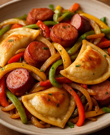 Frerogi + Kielbasa Stir Fry