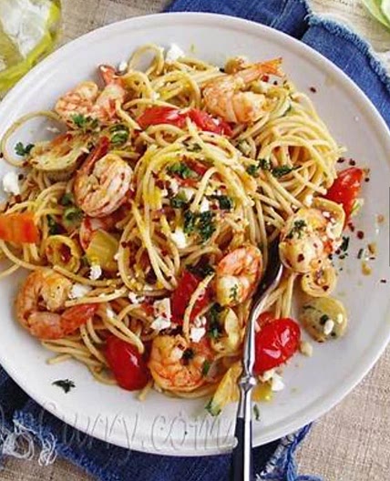 Shrimp, Artichoke  & Sun dried tomato pasta