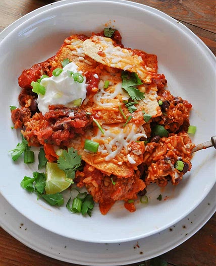 Vegan Tinga Tortilla Rice Bake