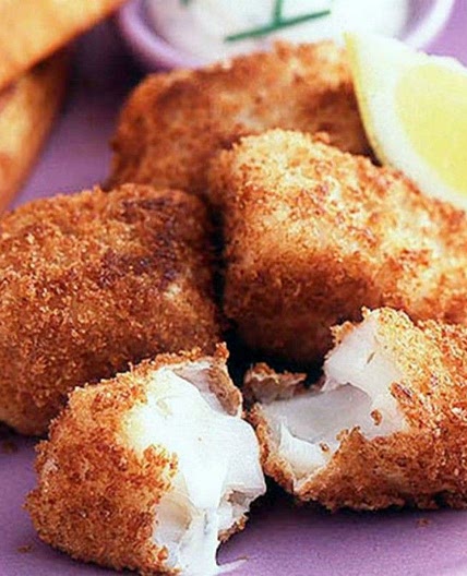 Crispy cod nuggets with sweet potato wedges recipe