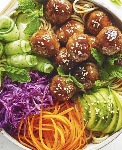 Sticky Asian-style meatball bowl recipe