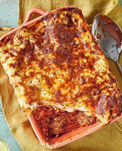 Veg-packed meatball lasagne