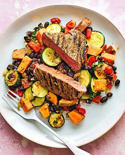 Brazilian-style beef with sweet potato salad