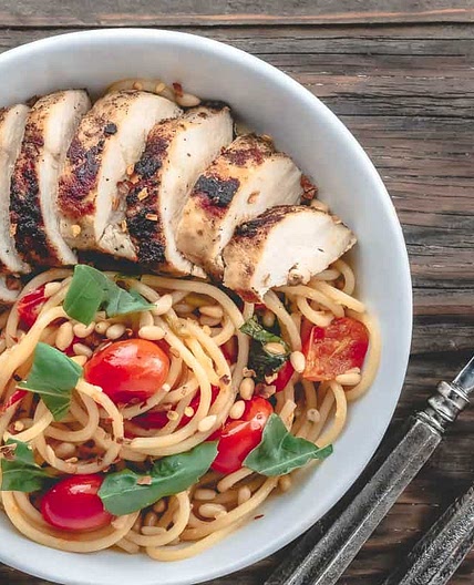 Tomato-Basil Spaghetti with Blackened Chicken
