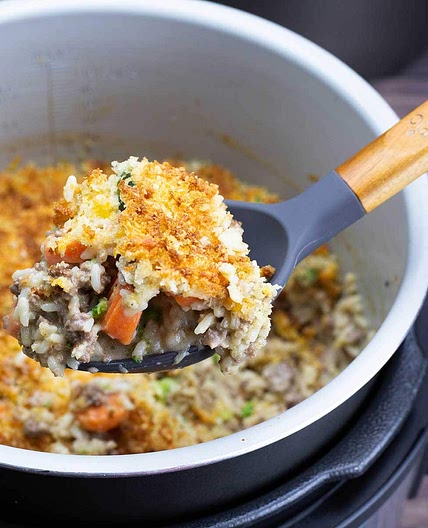 Cheesy Ground Beef & Rice Casserole with Vegetables ~ Pressure Cooker Recipe