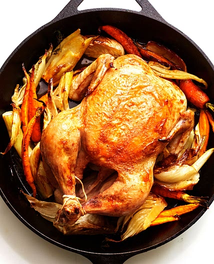 Cast-Iron Roast Chicken with Fennel and Carrots