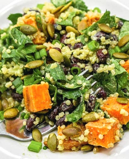 Winter Kale and Quinoa Salad with Avocado Dressing Salad