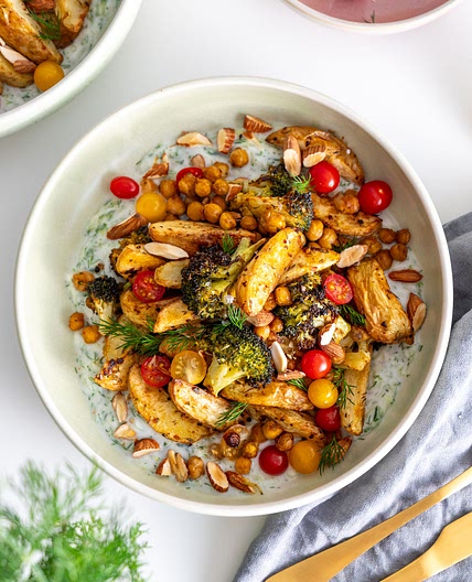 Mediterranean Roasted Potato Tzatziki Bowl