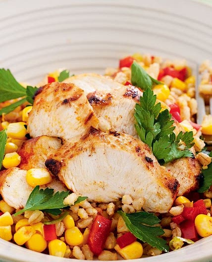 Lime-spiced chicken with pearl barley & corn salad