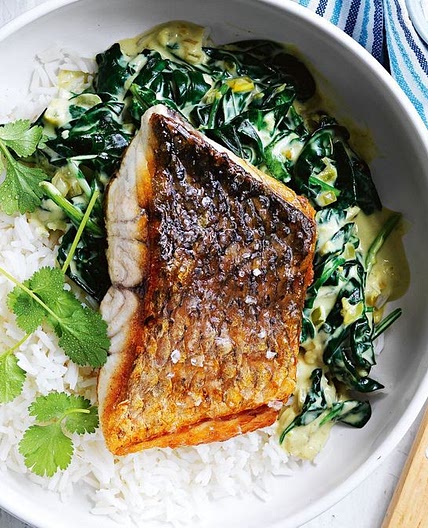 Barramundi with coconut creamed spinach and coriander