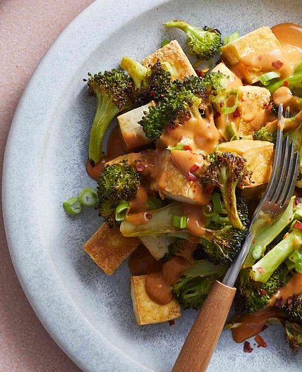 Roasted Tofu & Broccoli with Peanut-Curry Sauce
