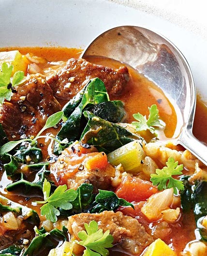 Slow-cooked beef and barley soup