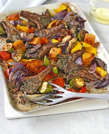 Herbed lamb cutlets with roasted vegetables