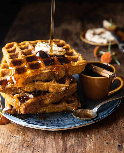 Cider Pumpkin Waffles with Salted Maple Butter