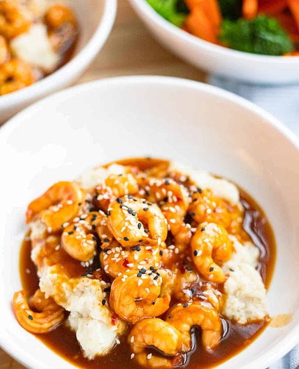 Teriyaki Shrimp with Horseradish Mashed Cauliflower