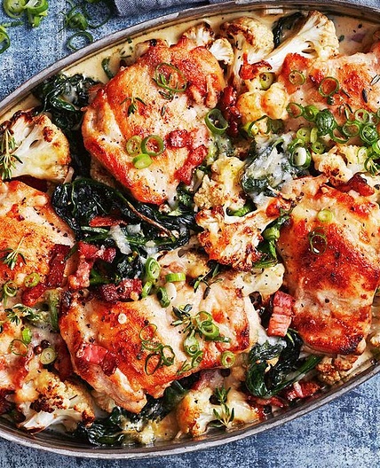Creamy chicken, bacon and cauliflower bake recipe