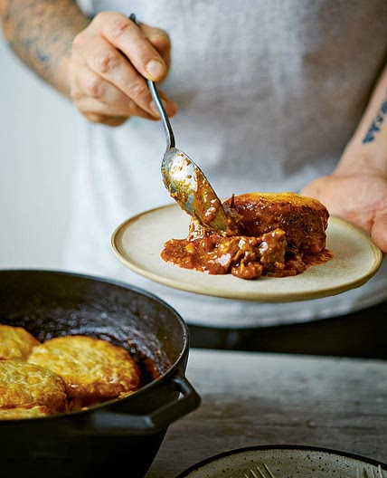 Barbecue spiced beef stew with cheesy scone topping