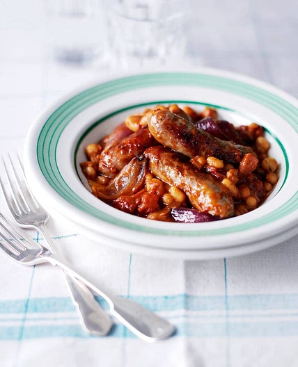 Roasted sausage casserole and beans