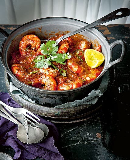 Smoky prawns with tomato and coriander