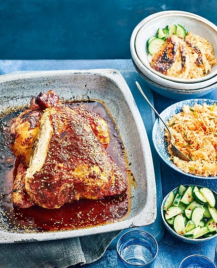 Korean-spiced roast chicken with kimchi fried rice