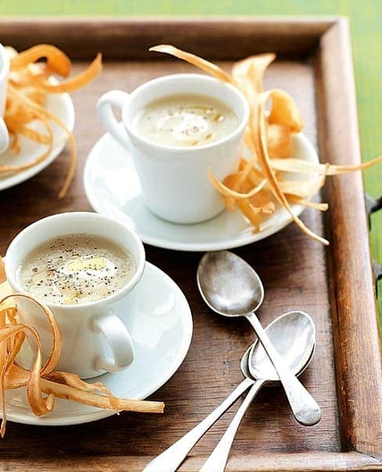 Artichoke soup and parsnip crisps