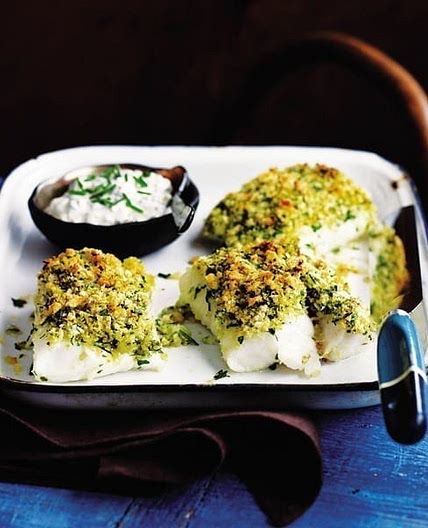 Baked fish with a herb and lemon crust