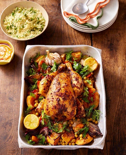 Harissa roast chicken traybake